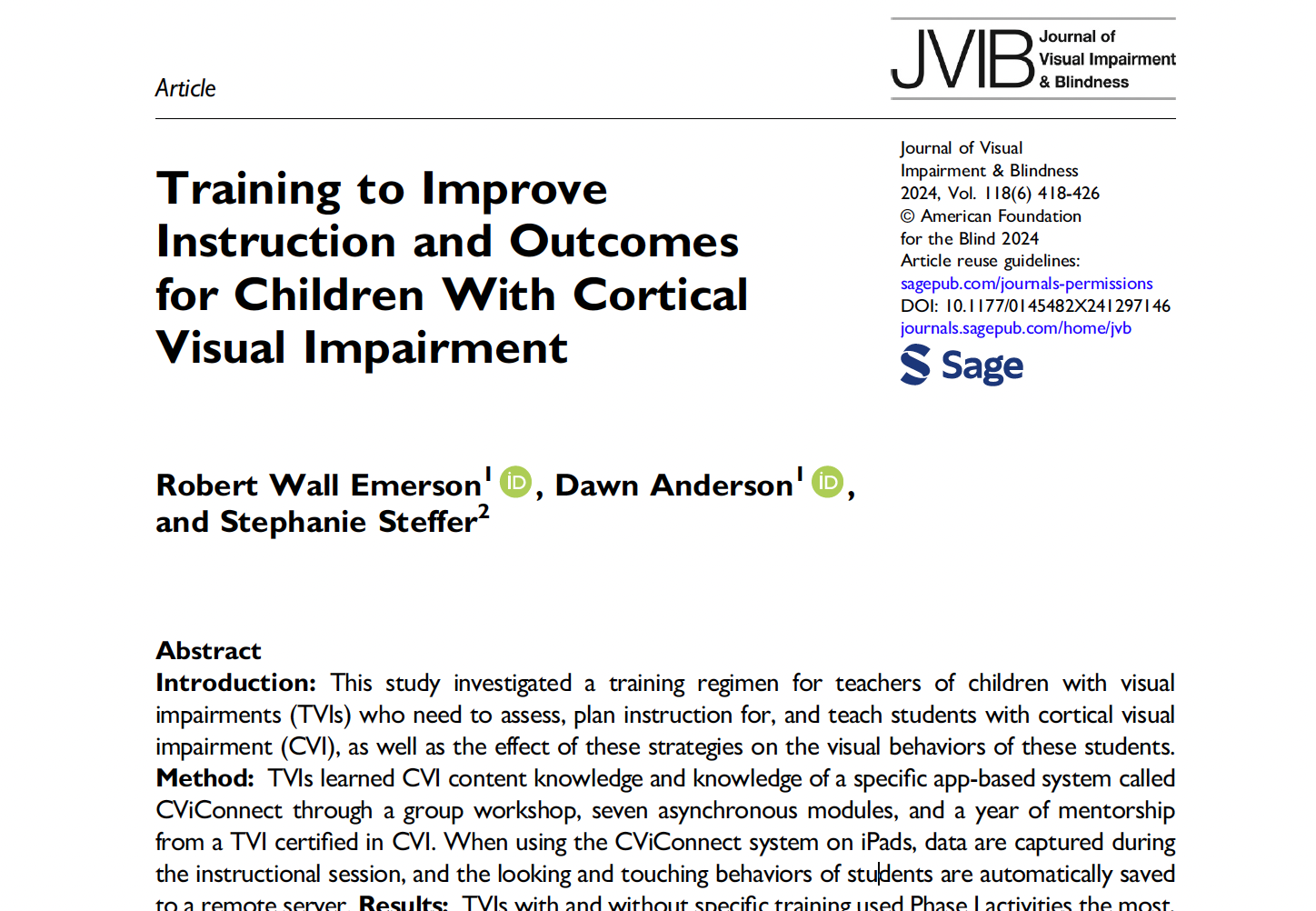 Training to Improve Instruction and Outcomes for Children With Cortical Visual Impairment